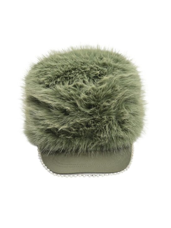 Lovett Faux Fur Snowball Baseball Cap in Green main image 4